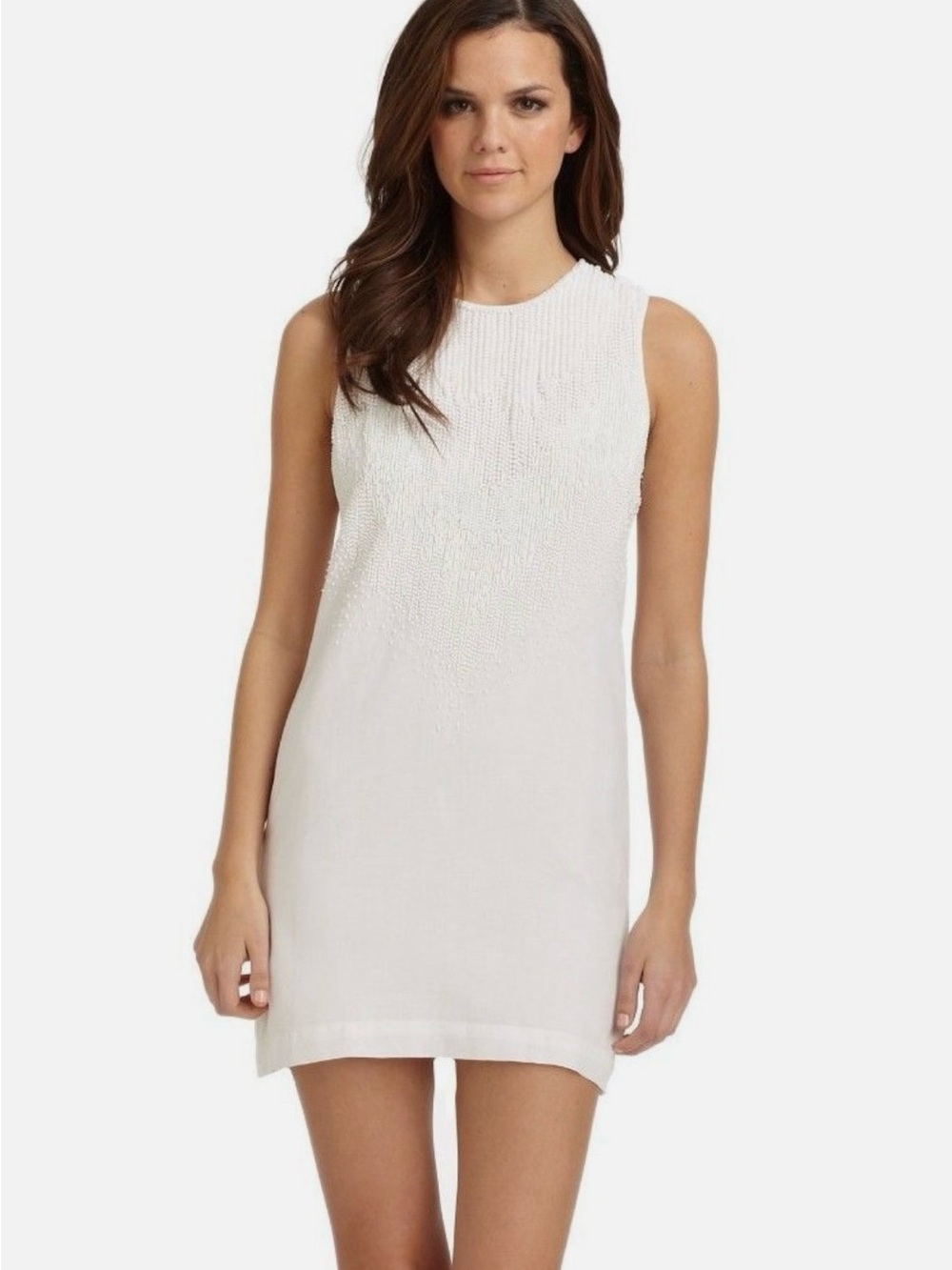 French Connection White Beaded Midi Linen/ Cotton Dress